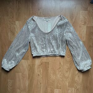 NEW Machine Jeans Silver Gold Sequin Crop Top